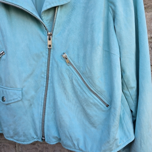 ASOS DESIGN Ultimate Faux Suede Cropped Moto Biker Jacket in Mint Green Size 16 - Picture 12 of 15